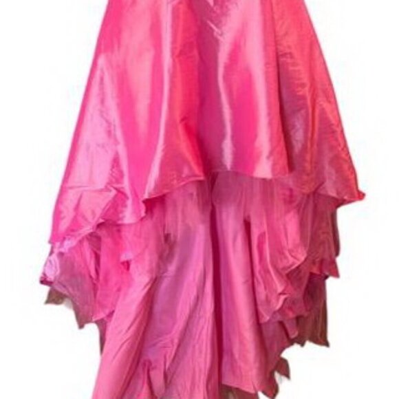 May Queen Hot Pink Strapless Taffeta Lame Beaded Dress With Wrap - Picture 2 of 5